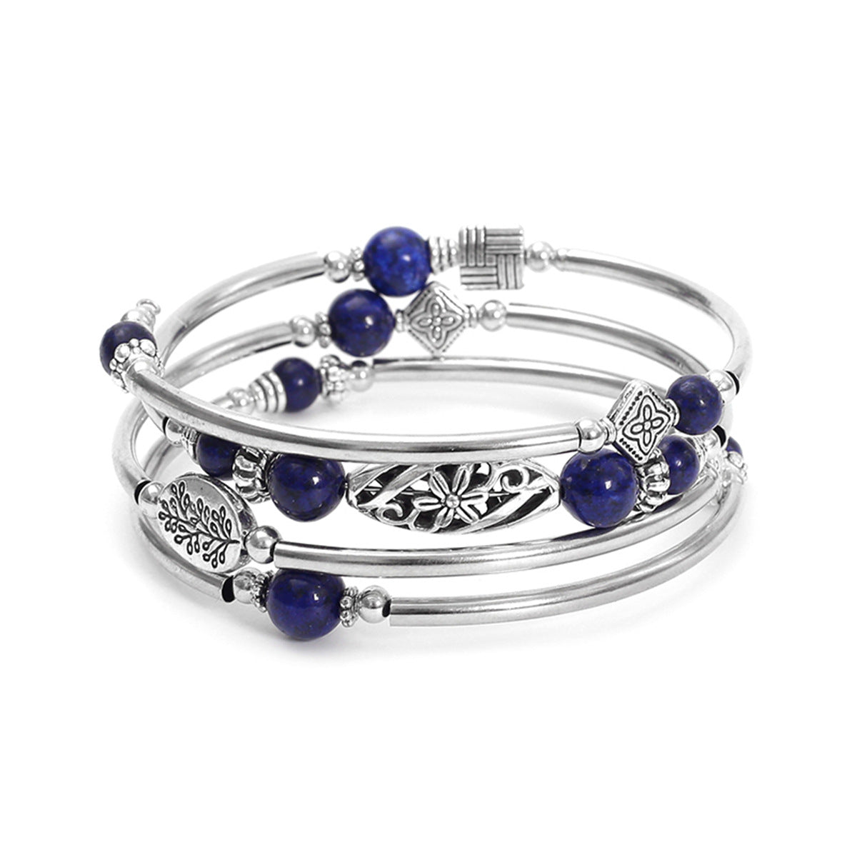 Wholesale Bohemian multi-layer turquoise wrapped four-layer natural stone beaded bracelet